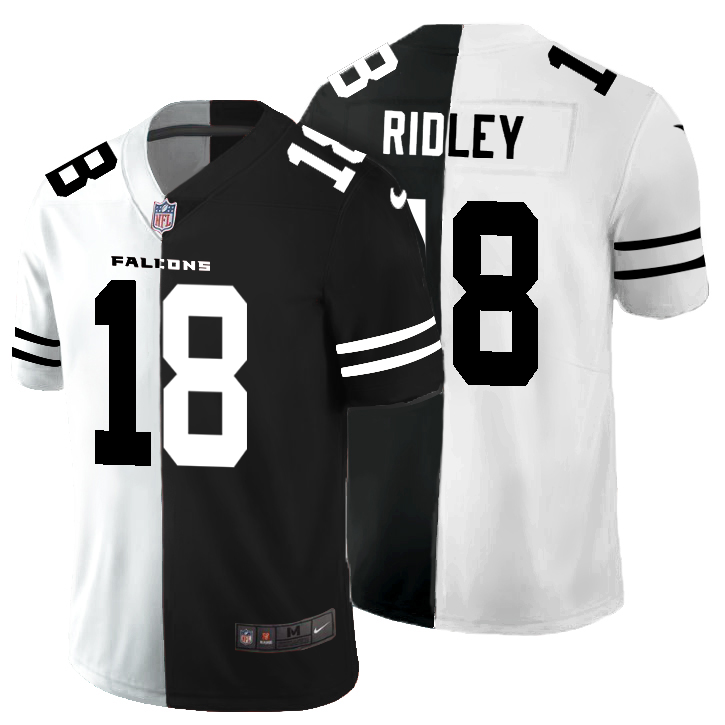 Personalized Atlanta Falcons #18 Calvin Ridley Men’s Black V White Peace Split Untouchable Limited NFL Jersey