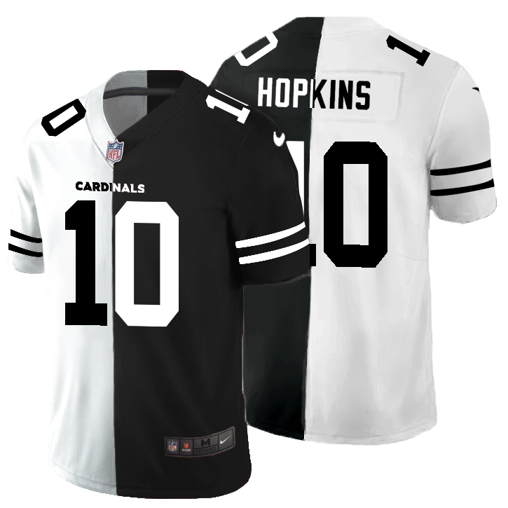 Personalized Arizona Cardinals #10 DeAndre Hopkins Men’s Black V White Peace Split Untouchable Limited NFL Jersey