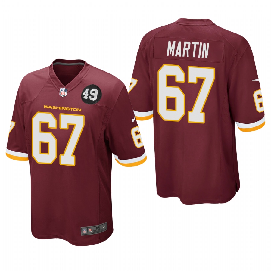 Personalized Washington Redskins #67 Wes Martin Men’s Burgundy Bobby Mitchell Uniform Patch NFL Game Jersey