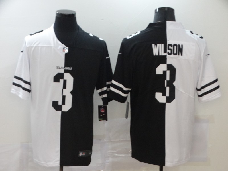 Personalized Seahawks 3 Russell Wilson Black And White Split Untouchable Limited Jersey