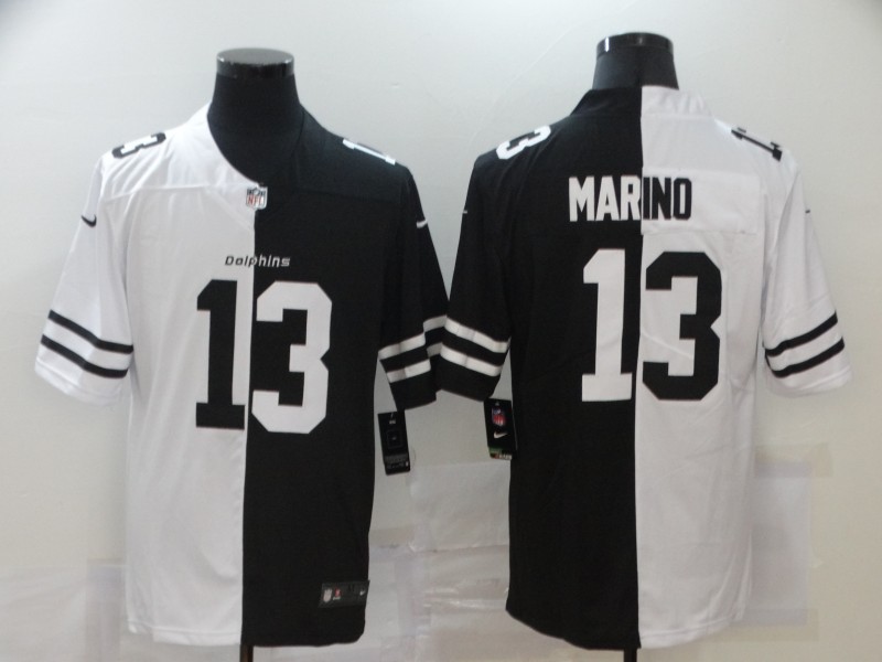 Personalized Dolphins 13 Dan Marino Black And White Split Untouchable Limited Jersey