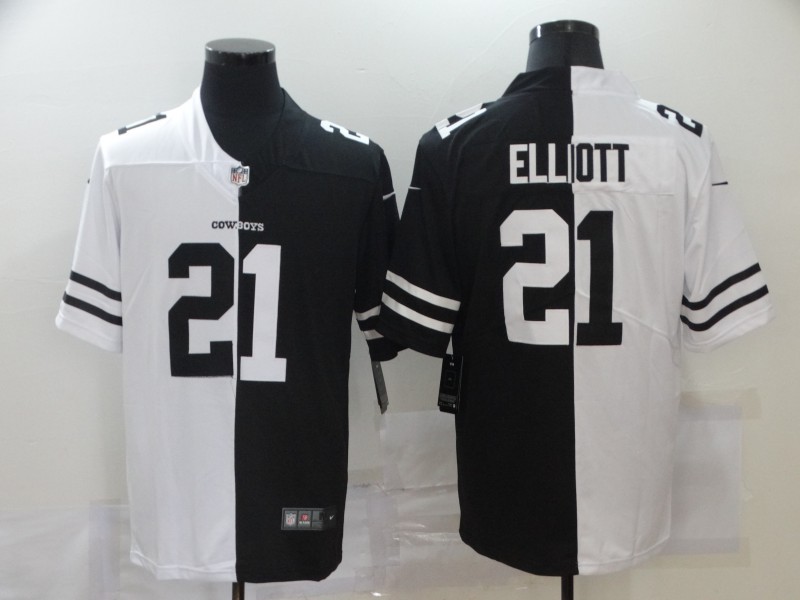 Personalized Cowboys 21 Ezekiel Elliott Black And White Split Untouchable Limited Jersey