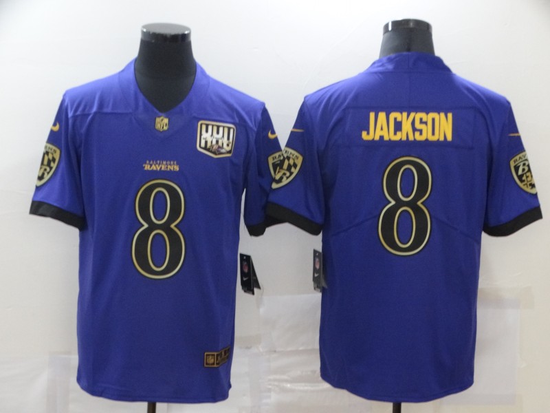 Personalized Ravens 8 Lamar Jackson Purple Gold Untouchable Limited Jersey