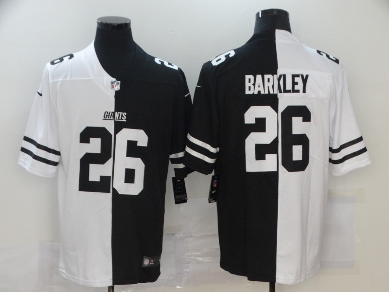Personalized Giants 26 Saquon Barkley Black And White Split Untouchable Limited Jersey