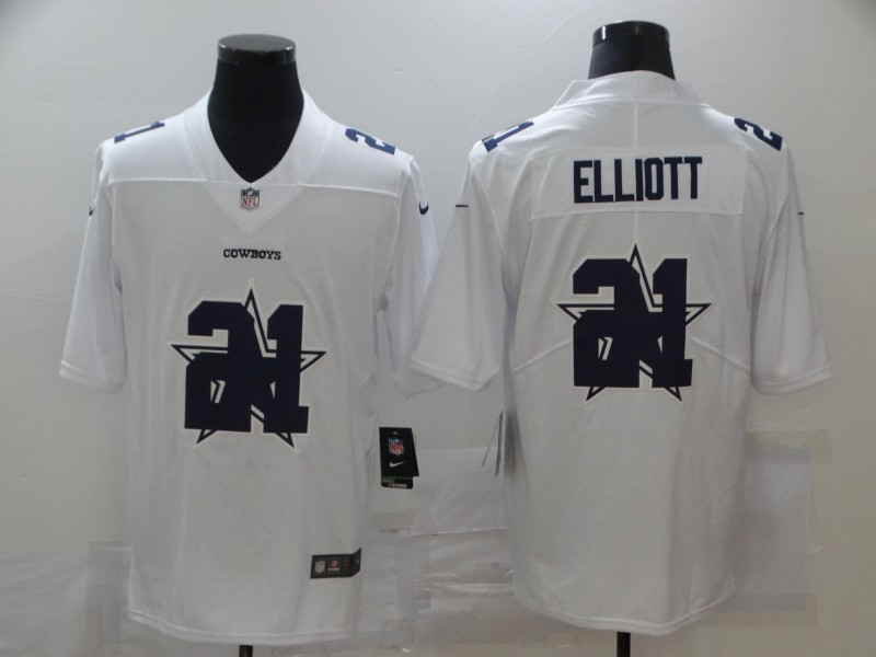 Personalized Cowboys 21 Ezekiel Elliott White Shadow Logo Limited Jersey