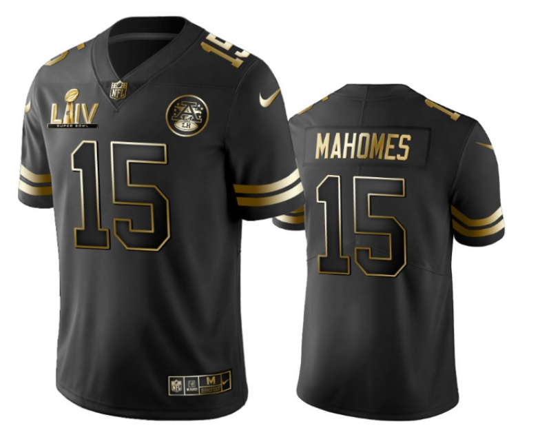 Personalized Chiefs 15 Patrick Mahomes Black Gold 2020 Super Bowl LIV Untouchable Limited Jersey