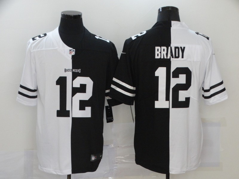 Personalized Buccaneers 12 Tom Brady Black And White Split Untouchable Limited Jersey