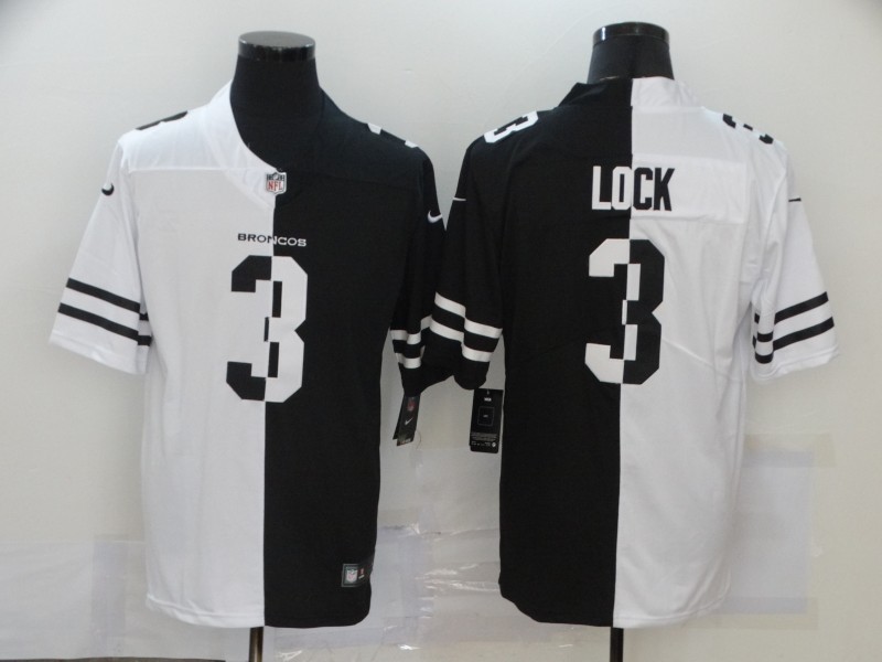 Personalized Broncos 3 Drew Lock Black And White Split Untouchable Limited Jersey