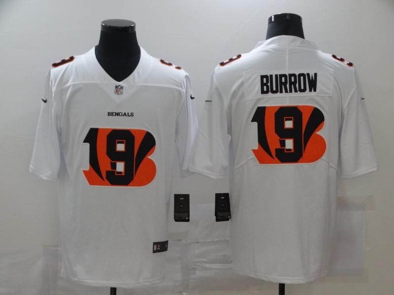 Personalized Bengals 9 Joe Burrow White Shadow Logo Limited Jersey