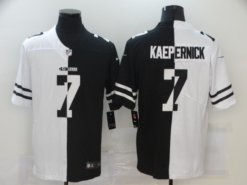 Personalized 49ers 7 Colin Kaepernick Black And White Split Untouchable Limited Jersey