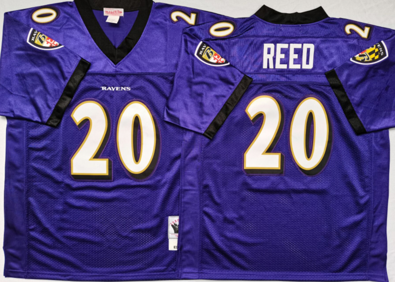 Personalized Ravens 20 Ed Reed Purple M&N Throwback Jersey