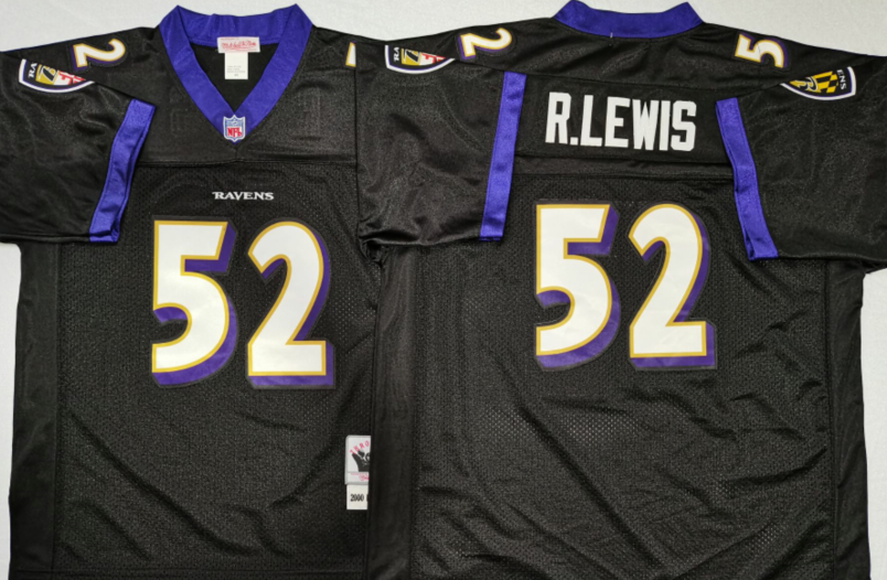 Personalized Ravens 52 Ray Lewis Black M&N Throwback Jersey