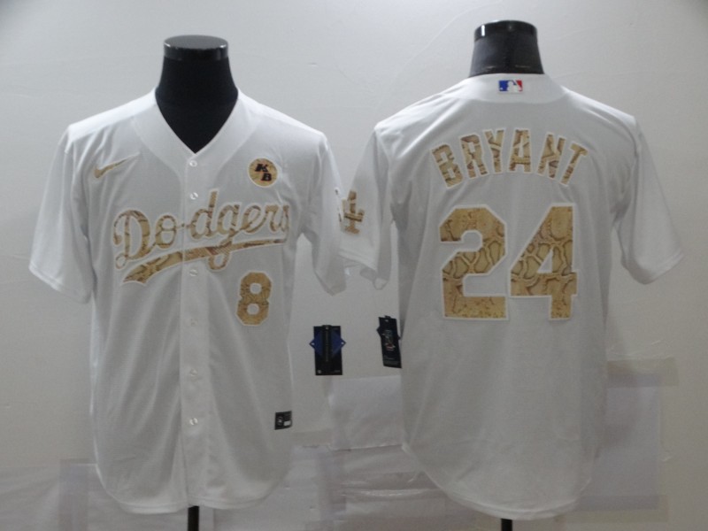 Personalized Dodgers 8 & 24 Kobe Bryant White Gold 2020 KB Cool Base Jersey
