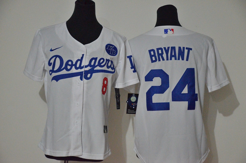 Personalized Los Angeles Dodgers #8 #24 Kobe Bryant Women White Cool Base 2020 KB Patch MLB Jersey