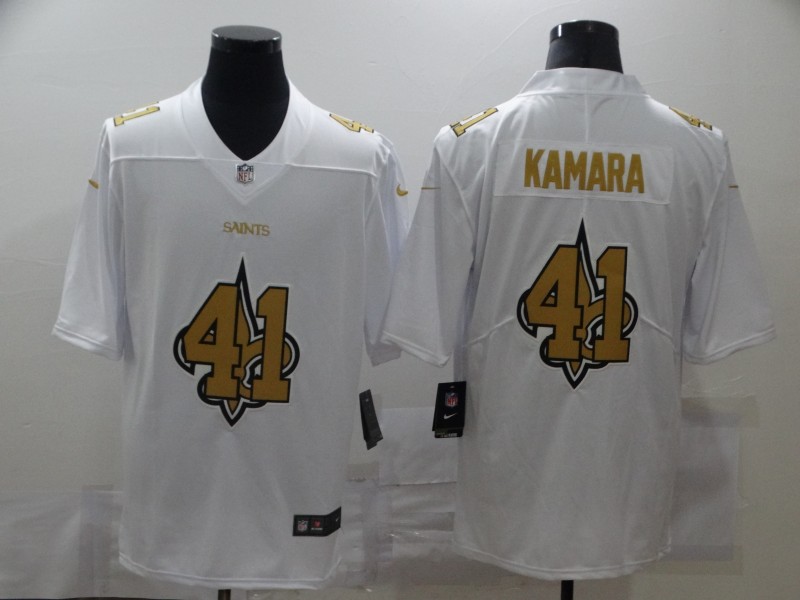 Personalized Saints 41 Alvin Kamara White Shadow Logo Limited Jersey