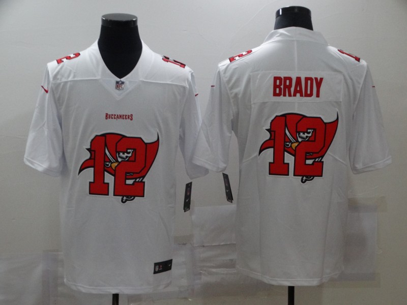 Personalized Buccaneers 12 Tom Brady White Shadow Logo Limited Jersey