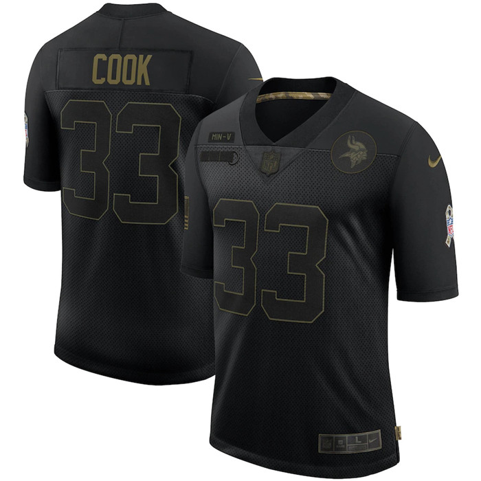 Personalized Vikings 33 Dalvin Cook Black 2020 Salute To Service Limited Jersey