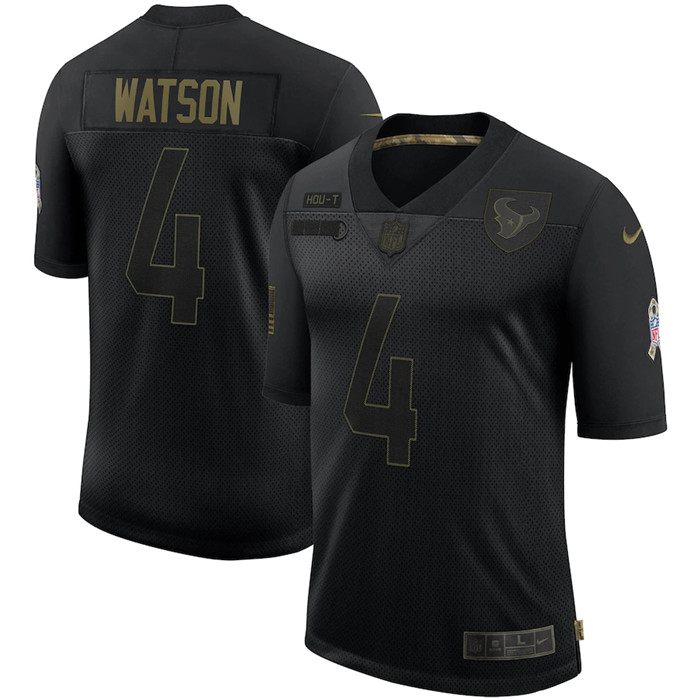 Personalized Texans 4 Deshaun Watson Black 2020 Salute To Service Limited Jersey