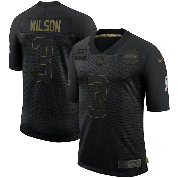 Personalized Seahawks 3 Russell Wilson Black 2020 Salute To Service Limited Jersey