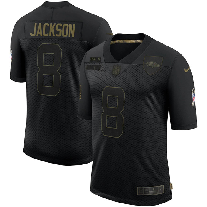Personalized Ravens 8 Lamar Jackson Black 2020 Salute To Service Limited Jersey