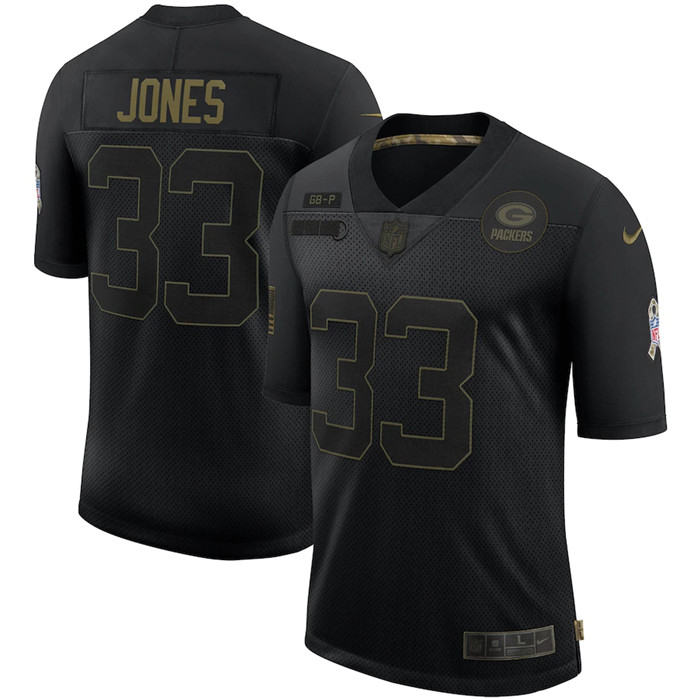 Personalized Packers 33 Aaron Jones Black 2020 Salute To Service Limited Jersey