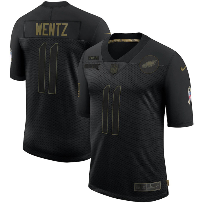 Personalized Eagles 11 Carson Wentz Black 2020 Salute To Service Limited Jersey