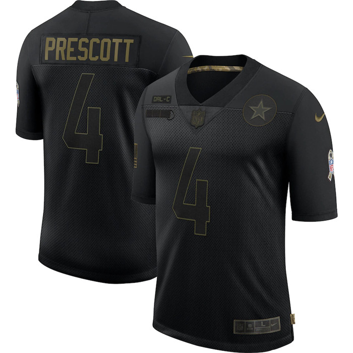 Personalized Cowboys 4 Dak Prescott Black 2020 Salute To Service Limited Jersey