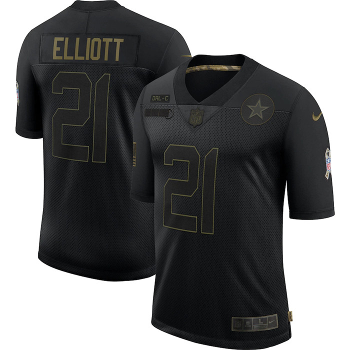 Personalized Cowboys 21 Ezekiel Elliott Black 2020 Salute To Service Limited Jersey