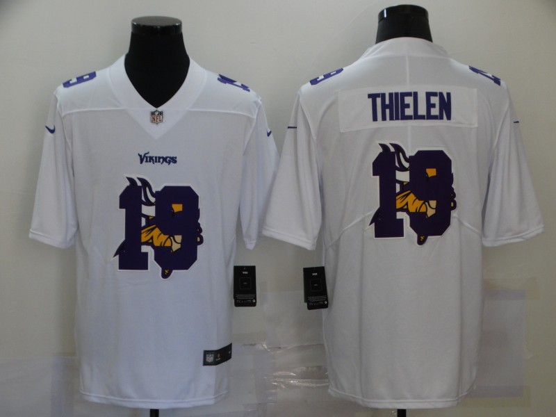 Personalized Vikings 19 Adam Thielen White Shadow Logo Limited Jersey