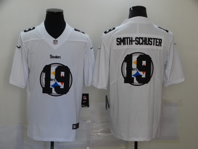 Personalized Steelers 19 JuJu-Smith Schuster White Shadow Logo Limited Jersey