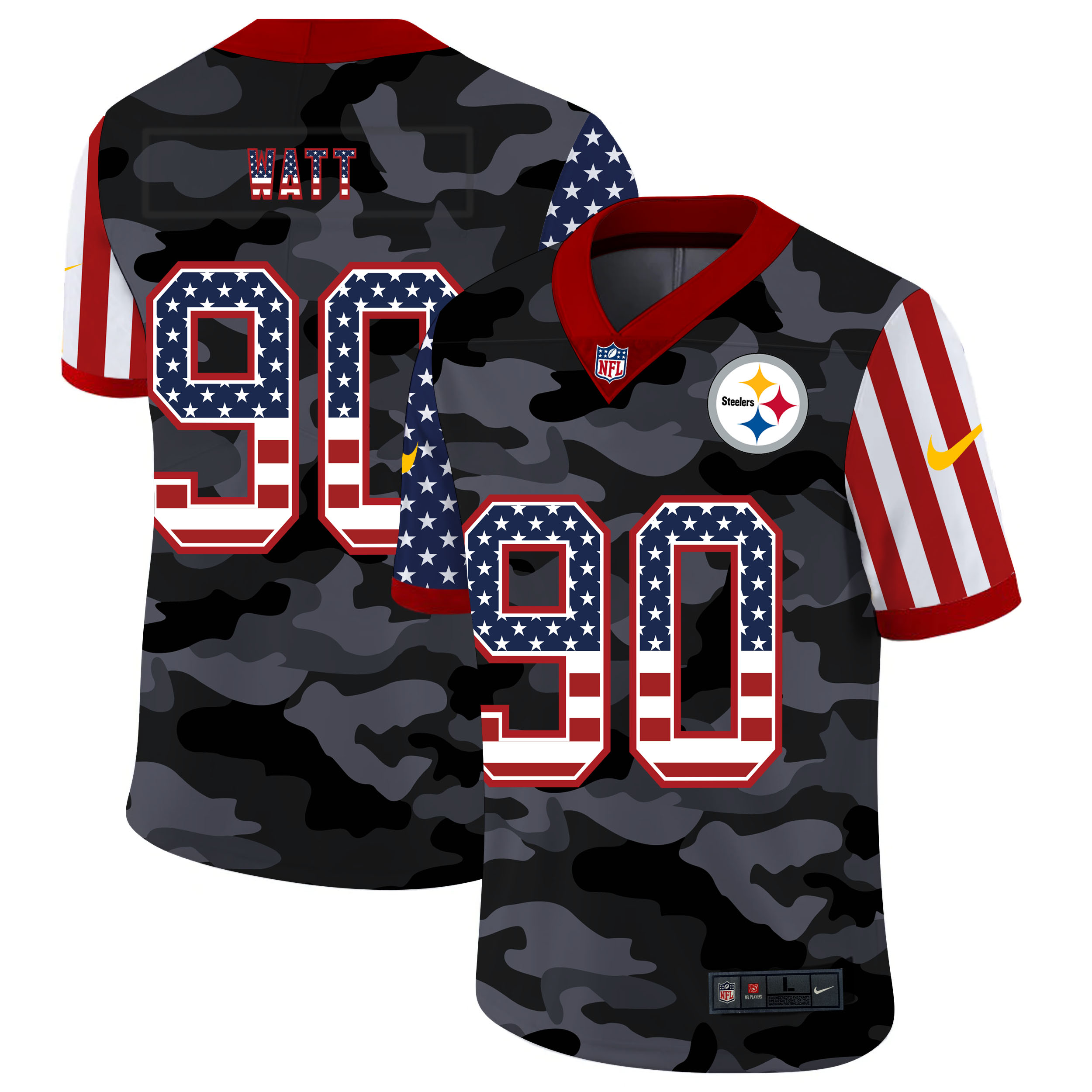 Personalized Steelers 90 T.J. Watt Camo 2020 USA Flag Salute To Service Limited Jersey