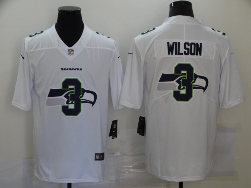 Personalized Seahawks 3 Russell Wilson White Shadow Logo Limited Jersey