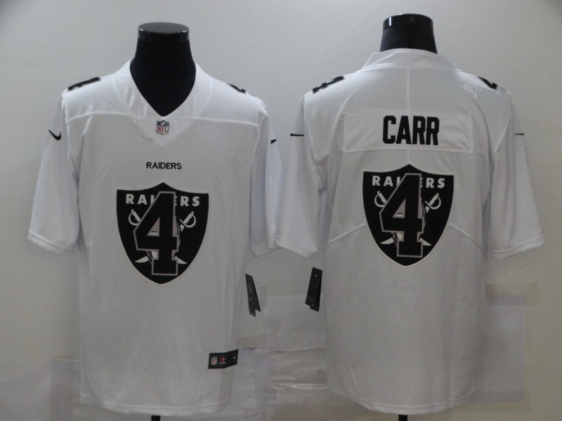 Personalized Raiders 4 Derek Carr White Shadow Logo Limited Jersey