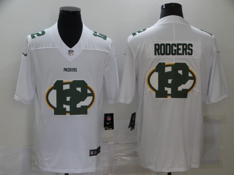 Personalized Packers 12 Aaron Rodgers White Shadow Logo Limited Jersey