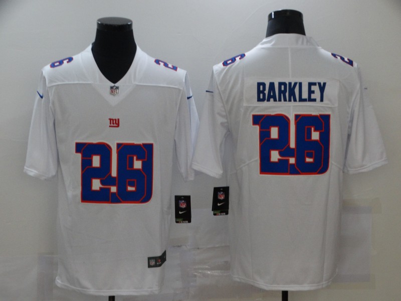 Personalized Giants 26 Saquon Barkley White Shadow Logo Limited Jersey