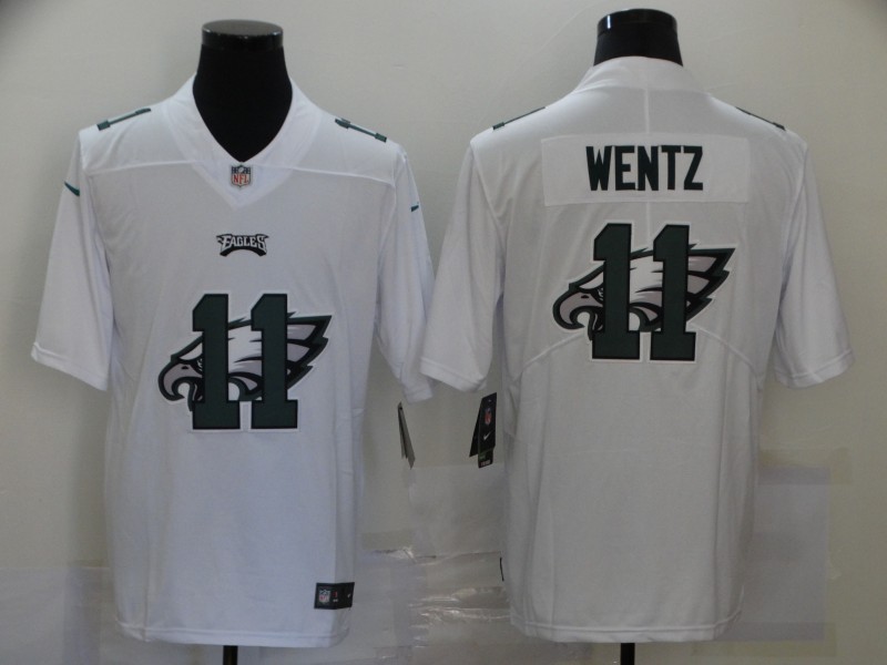 Personalized Eagles 11 Carson Wentz White Shadow Logo Limited Jersey