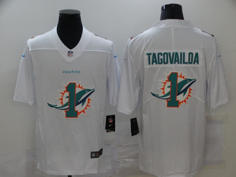 Personalized Dolphins 1 Tua Tagovailoa White Shadow Logo Limited Jersey