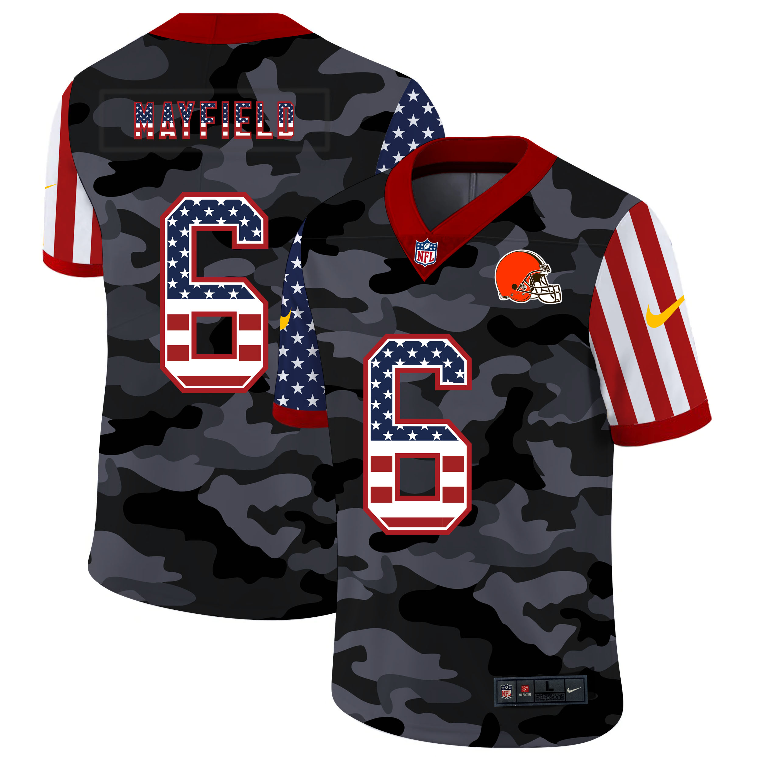 Personalized Browns 6 Baker Mayfield Camo 2020 USA Flag Salute To Service Limited Jersey