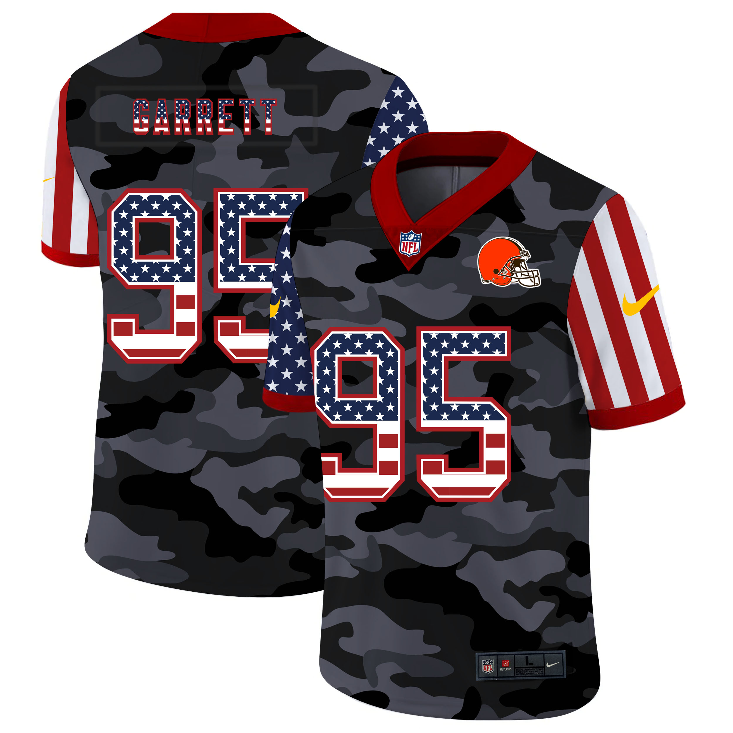 Personalized Browns 95 Myles Garrett Camo 2020 USA Flag Salute To Service Limited Jersey