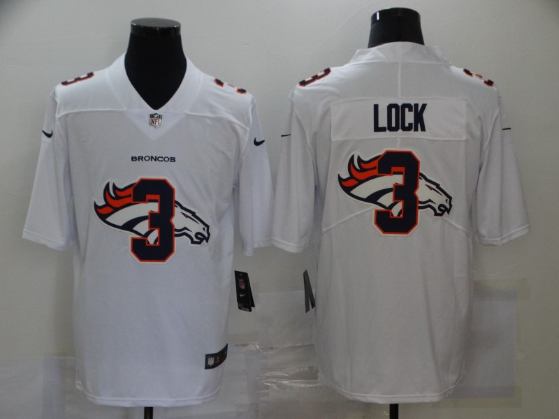 Personalized Broncos 3 Drew Lock White Shadow Logo Limited Jersey