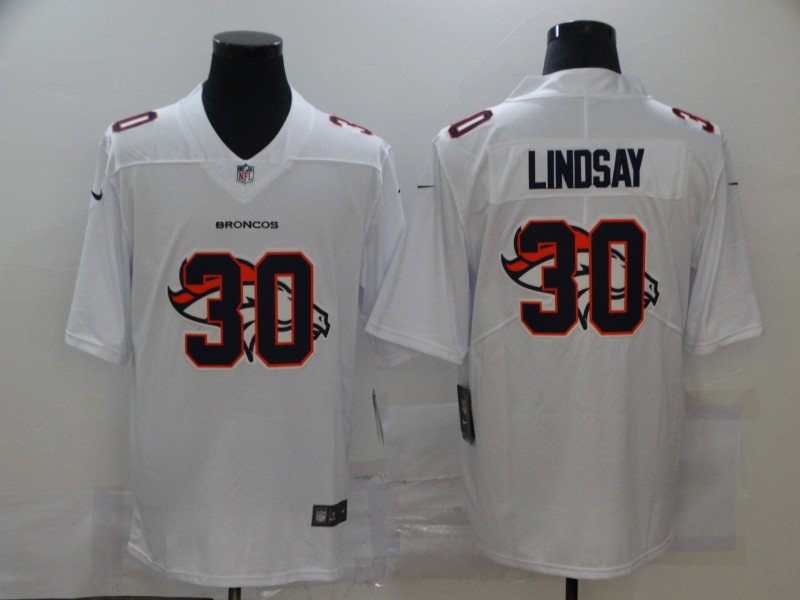 Personalized Broncos 30 Phillip Lindsay White Shadow Logo Limited Jersey