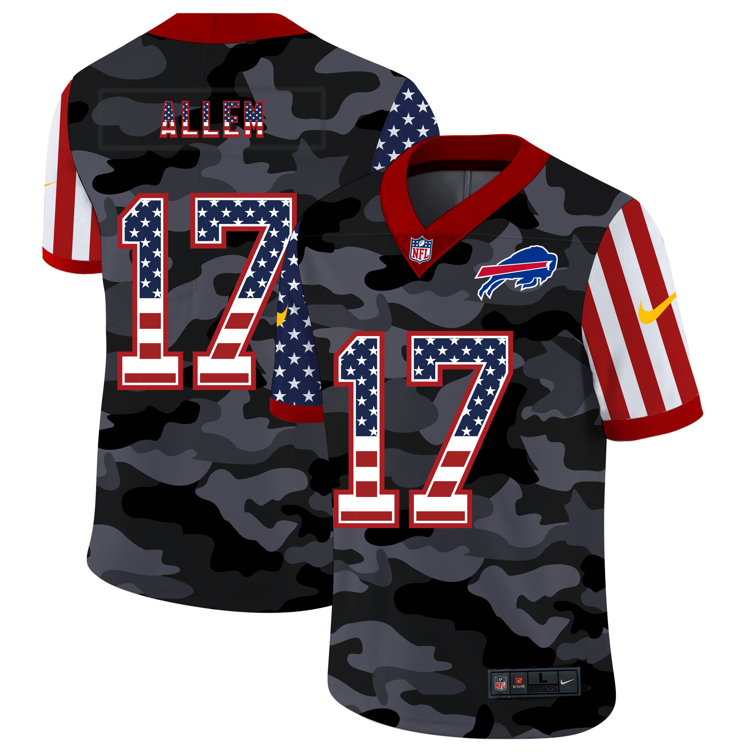 Personalized Bills 17 Josh Allen Camo 2020 USA Flag Salute To Service Limited Jersey
