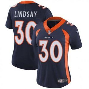 Personalized Women Broncos #30 Phillip Lindsay Navy Jersey