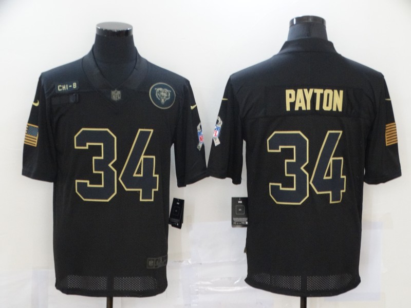 Personalized Bears 34 Walter Payton Black 2020 Salute To Service Limited Jersey
