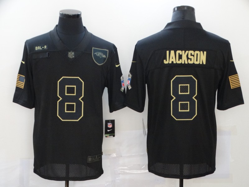 Personalized Ravens 8 Lamar Jackson Black 2020 Salute To Service Limited Jersey