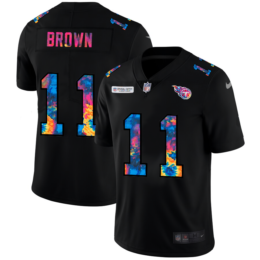 Personalized Tennessee Titans #11 A.J. Brown Men’s Multi-Color Black 2020 NFL Crucial Catch Untouchable Limited Jersey