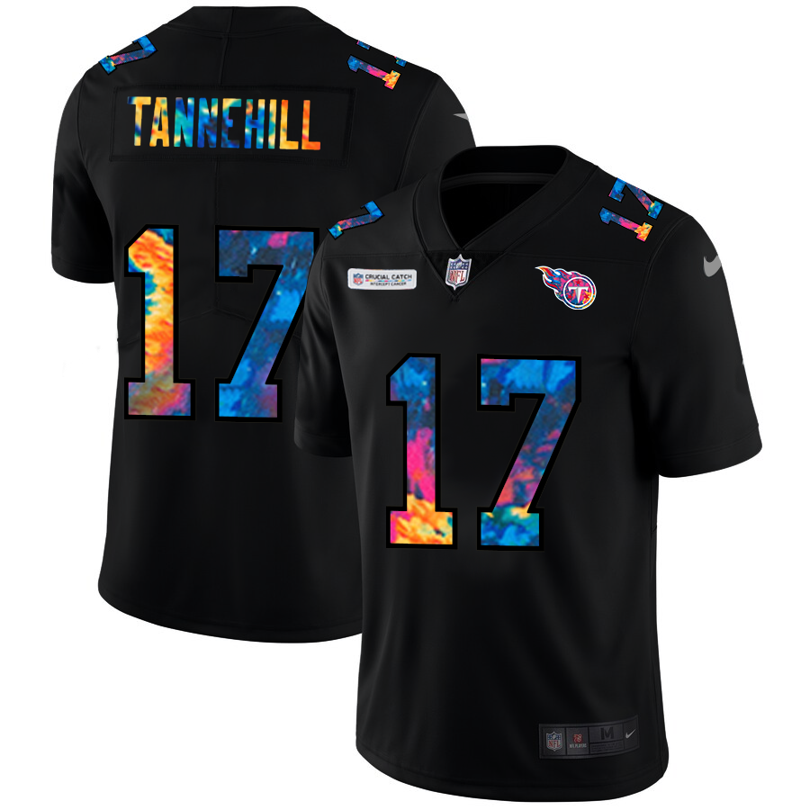 Personalized Tennessee Titans #17 Ryan Tannehill Men’s Multi-Color Black 2020 NFL Crucial Catch Untouchable Limited Jersey