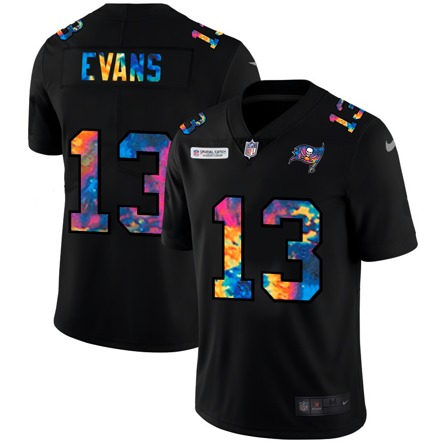 Personalized Tampa Bay Buccaneers #13 Mike Evans Men’s Multi-Color Black 2020 NFL Crucial Catch Untouchable Limited Jersey
