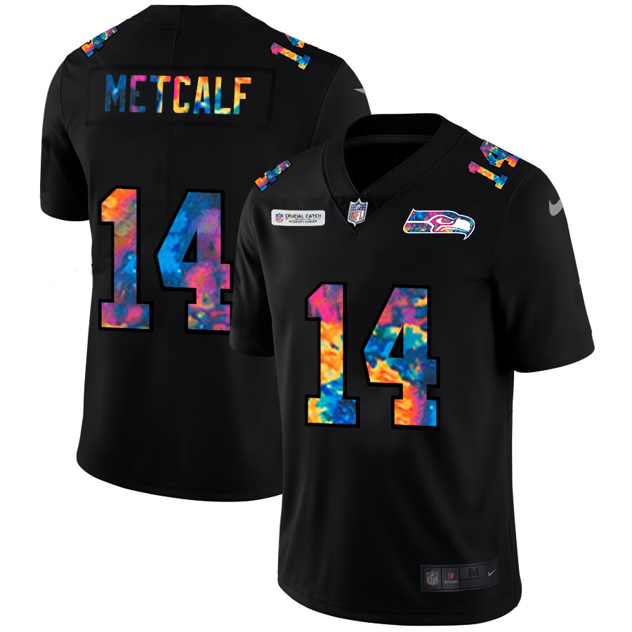 Personalized Seattle Seahawks #14 DK Metcalf Men’s Multi-Color Black 2020 NFL Crucial Catch Untouchable Limited Jersey
