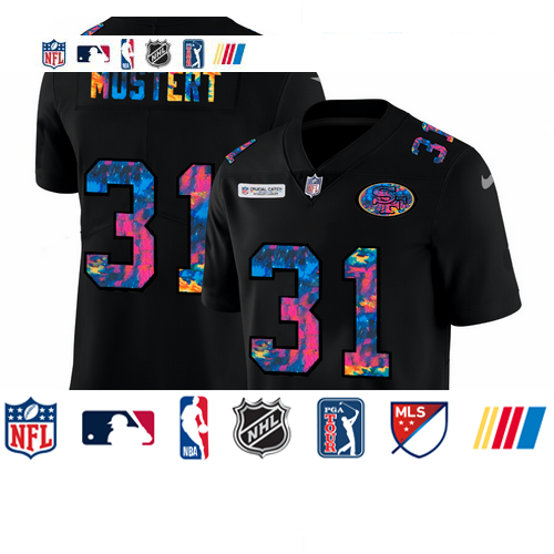 Personalized San Francisco 49ers #31 Raheem Mostert Men’s Multi-Color Black 2020 NFL Crucial Catch Untouchable Limited Jersey